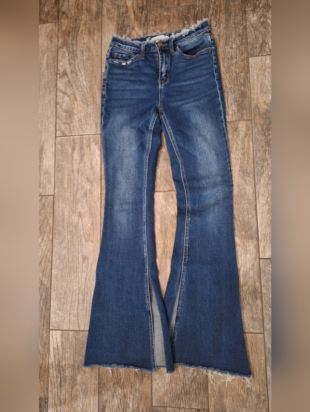 Vervet Frayed Hem Dark Blue Flare Jeans